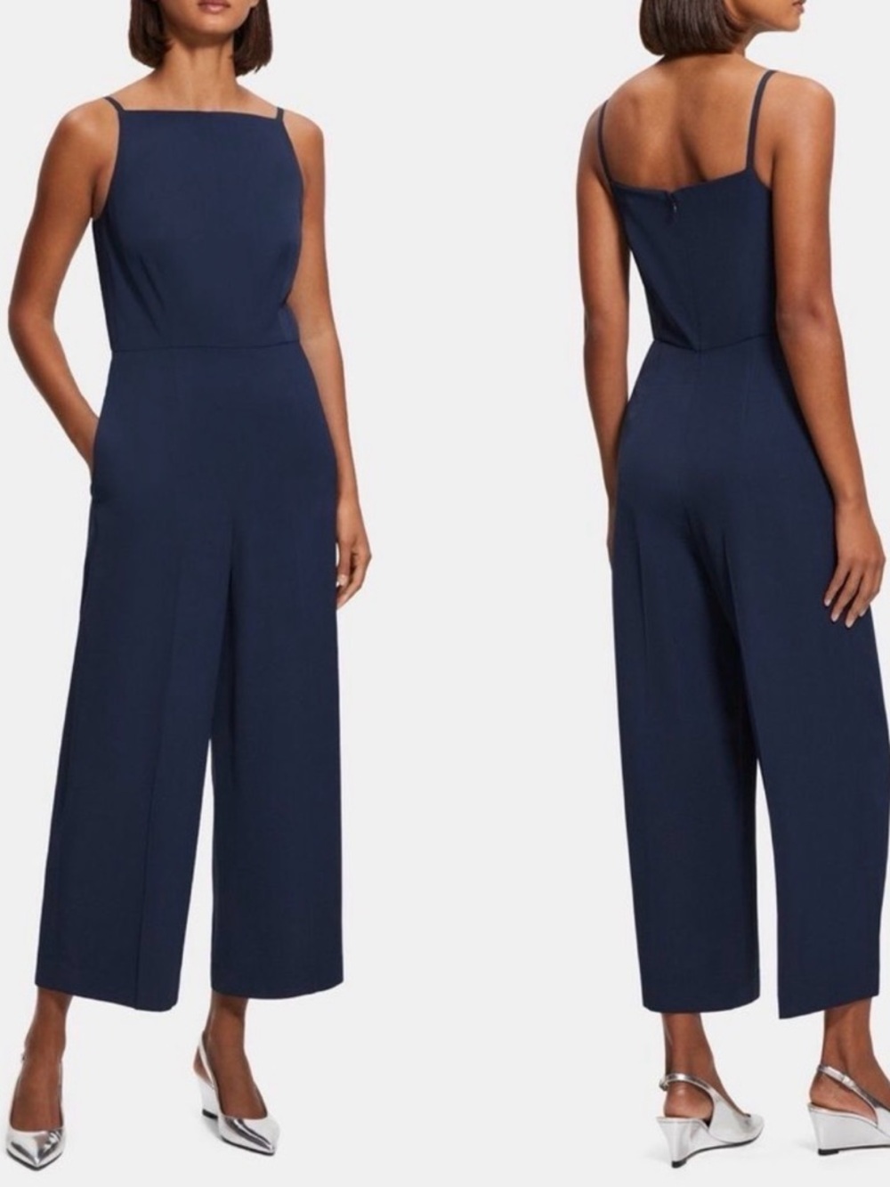 NWT Theory Square Neck Ankle Jumpsuit Nocturne Navy Size 6